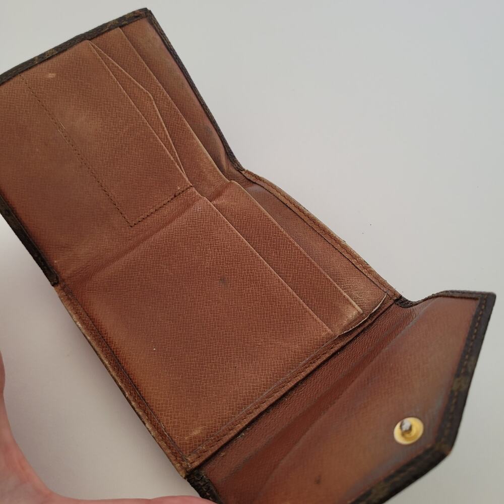 LOUIS VUITTON Vintage 80s Monogram Leather Wallet Brown Medium Trifold Elise - Picture 3 of 16